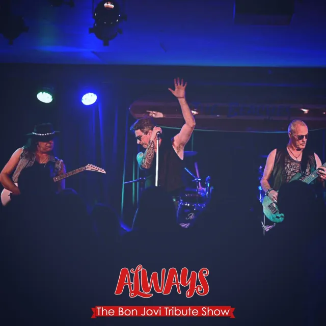 Always Bon Jovi tribute band performing live on stage in Sydney during a concert performance.