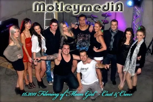 Cast and crew photographed behind the scenes during production of The Raids' “Mean Girl” music video in Sydney.