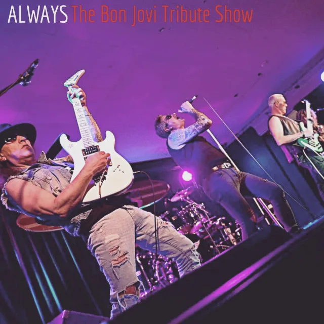 Always Bon Jovi tribute band promotional graphic featuring the band performing live on stage.
